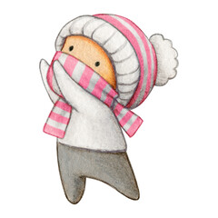 Watercolor hand drawn cute winter character