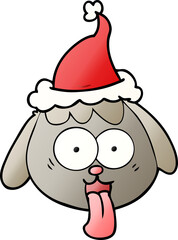 hand drawn gradient cartoon of a dog face panting wearing santa hat