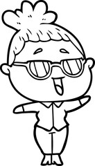 cartoon happy woman wearing spectacles