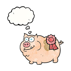 freehand drawn thought bubble textured cartoon prize winning pig