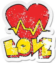 retro distressed sticker of a cartoon heart rate pulse love symbol