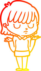 warm gradient line drawing of a cartoon woman