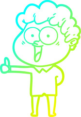 cold gradient line drawing of a cartoon happy man