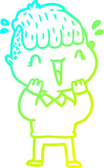 cold gradient line drawing of a cartoon happy boy surprised
