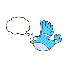 freehand drawn thought bubble cartoon flying bird