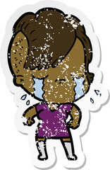 distressed sticker of a cartoon crying girl