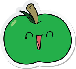 sticker of a cartoon laughing apple