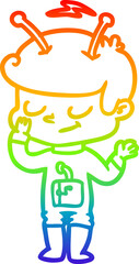 rainbow gradient line drawing of a friendly cartoon spaceman