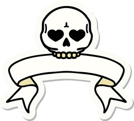 tattoo style sticker with banner of a skull