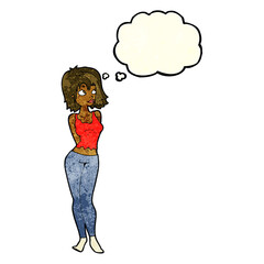 cartoon attractive girl with thought bubble