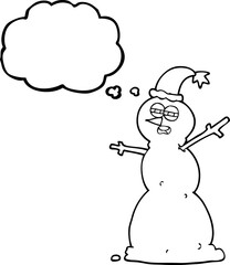 freehand drawn thought bubble cartoon unhappy snowman