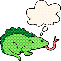 cartoon lizard with thought bubble in comic book style