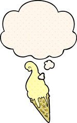 cartoon ice cream with thought bubble in comic book style