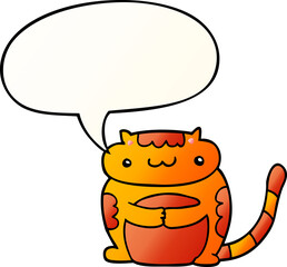 cute cartoon cat with speech bubble in smooth gradient style