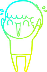 cold gradient line drawing of a cartoon man jumping for joy