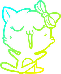 cold gradient line drawing of a cartoon cat