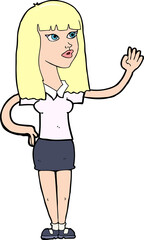 cartoon pretty woman waving
