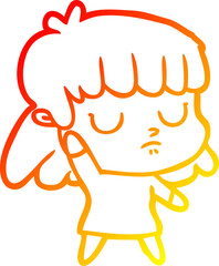 warm gradient line drawing of a cartoon indifferent woman