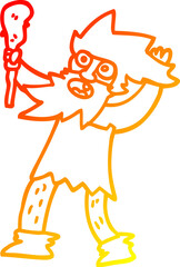 warm gradient line drawing of a cartoon cave man