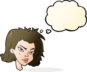 cartoon female face with thought bubble