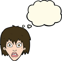 cartoon frightened woman with thought bubble