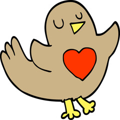 cartoon doodle bird with love heart