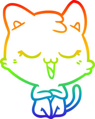 rainbow gradient line drawing of a happy cartoon cat