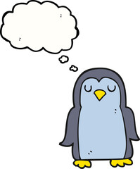 freehand drawn thought bubble cartoon penguin