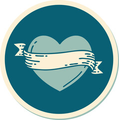 sticker of tattoo in traditional style of a heart and banner