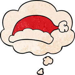 cartoon christmas hat with thought bubble in grunge texture style