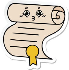sticker of a cute cartoon contract