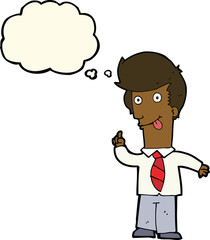 cartoon office man with crazy idea with thought bubble