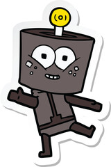 sticker of a happy cartoon robot dancing