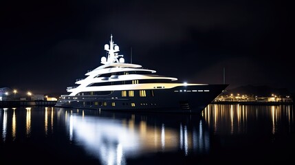 Superyacht at night. Generative AI