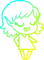 Obraz premium cold gradient line drawing of a happy cartoon elf girl