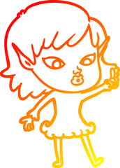 warm gradient line drawing of a pretty cartoon elf girl