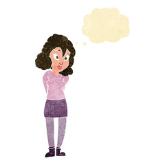 cartoon confused woman with thought bubble