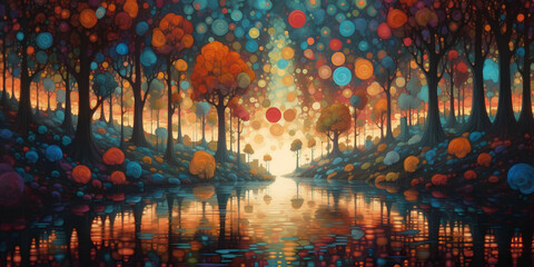 Obraz premium Paint Art, Magical fantasy forest, Generative AI