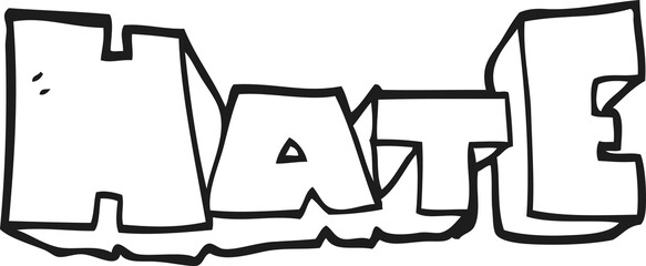 freehand drawn black and white cartoon word Hate