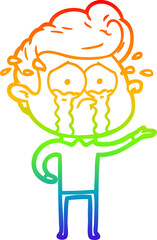 rainbow gradient line drawing of a cartoon crying man