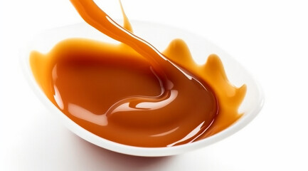 Caramel sauce on white background