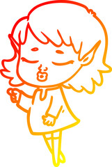warm gradient line drawing of a pretty cartoon elf girl
