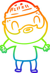 rainbow gradient line drawing of a cartoon bearded man