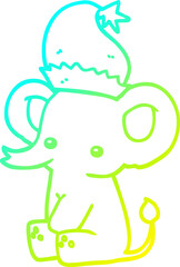 cold gradient line drawing of a cute christmas elephant