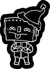 quirky cartoon icon of a robot wearing santa hat