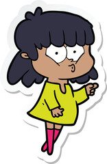 sticker of a cartoon whistling girl