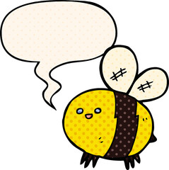 cartoon bee with speech bubble in comic book style