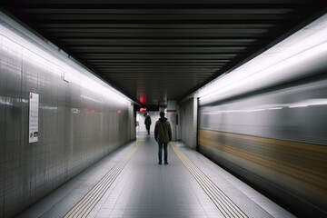 Obraz premium People at rush hour, walking commuting city concept. Generative ai.