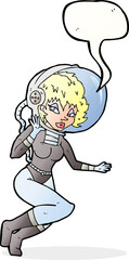 cartoon space woman with speech bubble