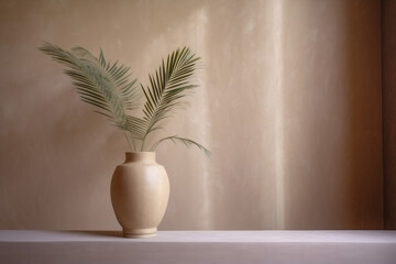 design vase home sunlight wall beige interior natural concrete shadows decor. Generative AI.